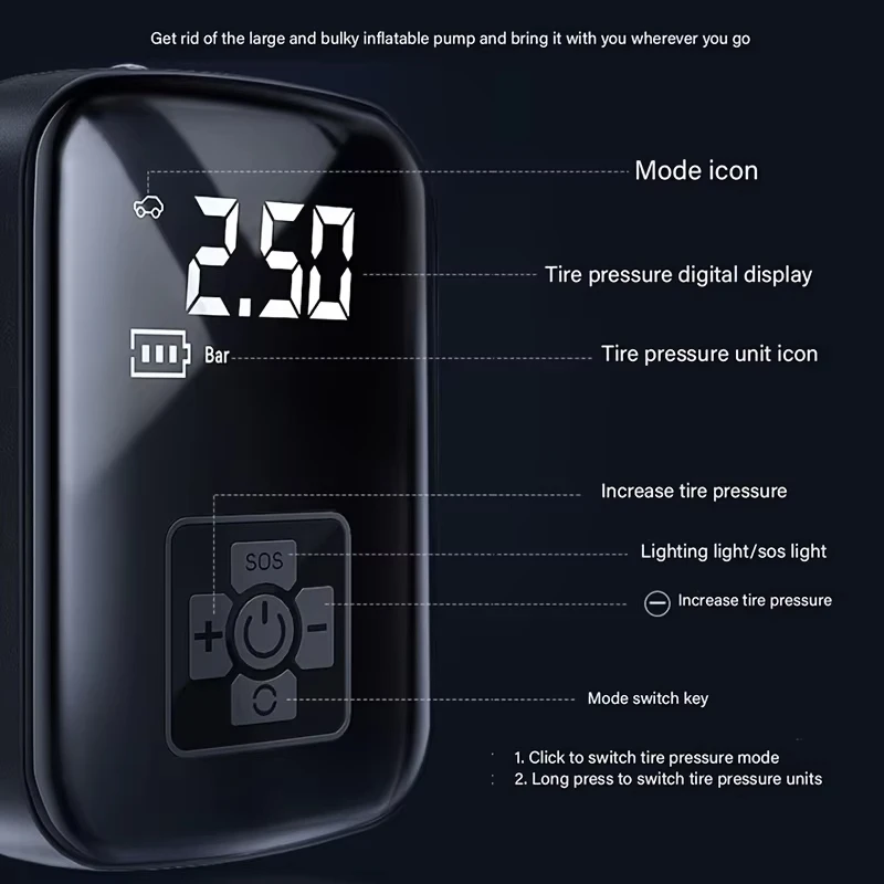 Car-mounted Wireless And Wired Air Pump Car Portable Air Pump Electric Car Uses Tire Pump To Inflate