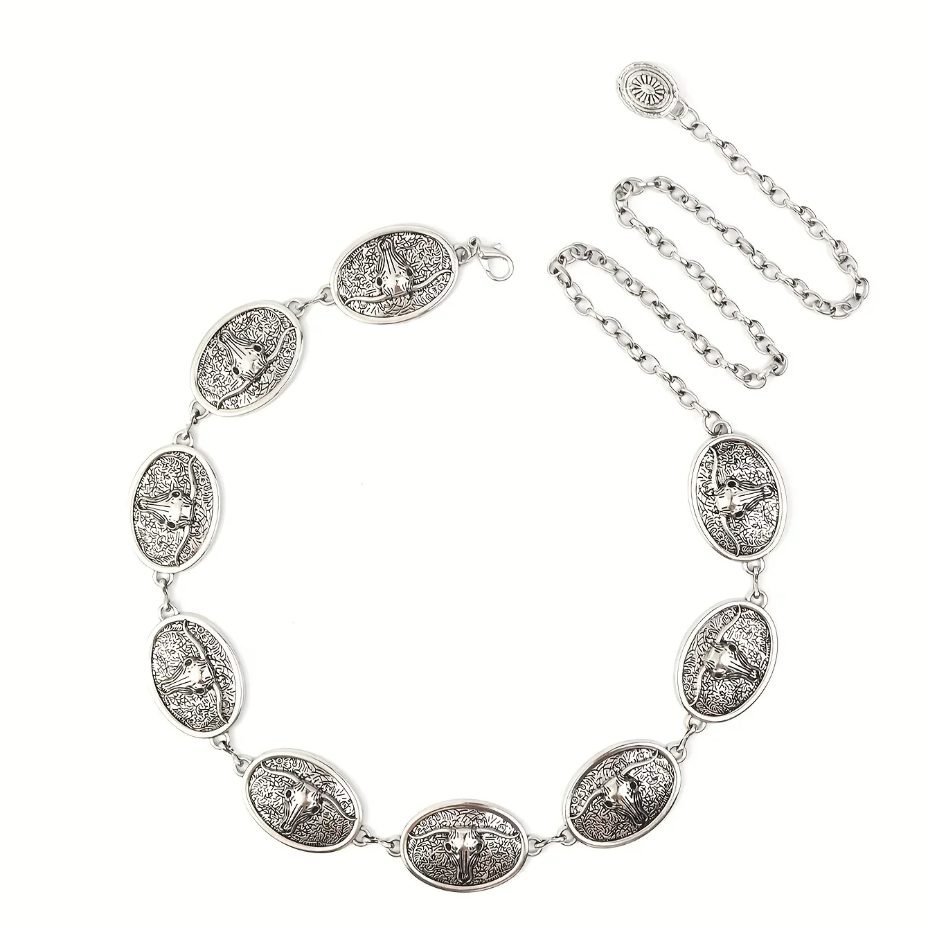 Metal Waist Chain Belt for Women Western Cowgirl Adjustable Concho Silver