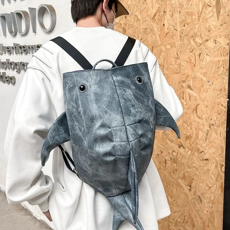 Bolsa de ombro de grande capacidade para homens e mulheres, mochila criativa em forma de tubarão-baleia, mochila versátil, durável, na moda