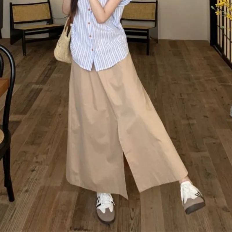 Skirts Women Front-slit High Waist Casual Simple All-match Korean Fashion Young Streetwear Spring Summer Casual Mid-length Mujer