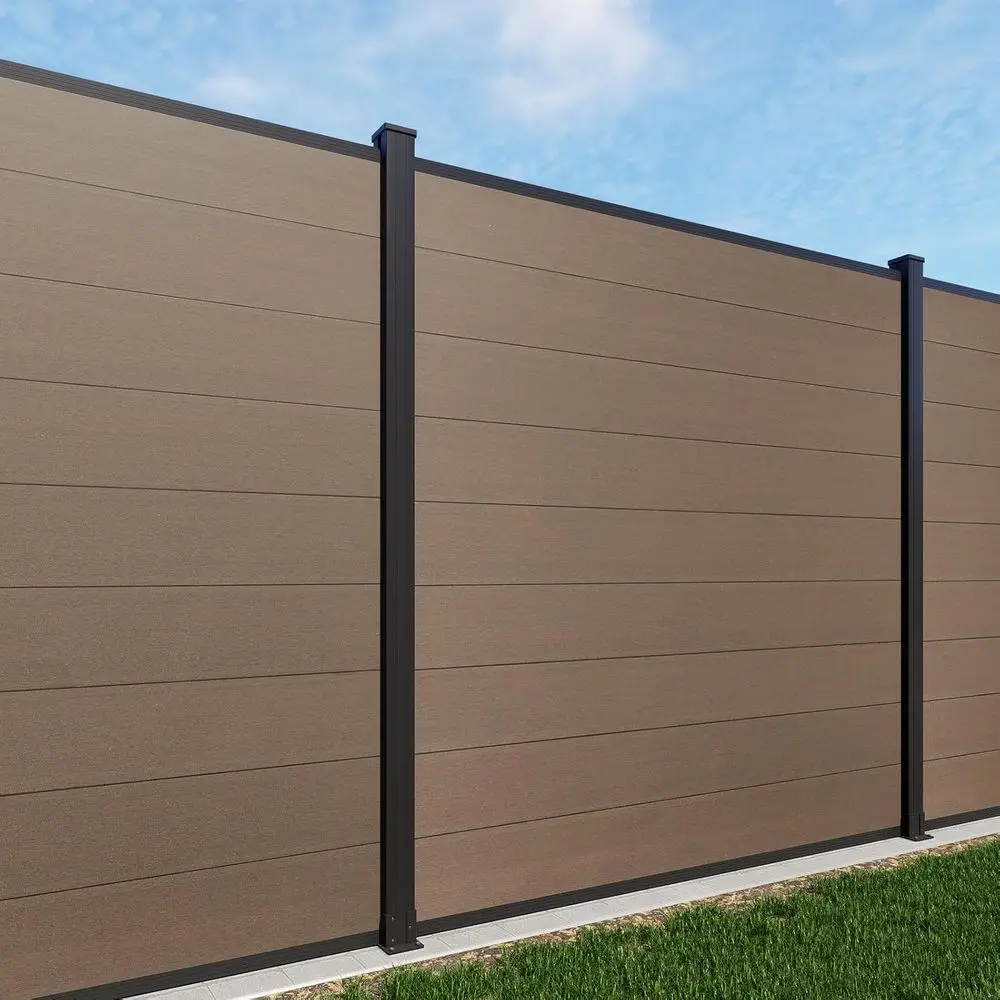 

Коричневая композитная панель для конфиденциальности на открытом воздухе с 2-мя стойками, устойчивая к атмосферным воздействиям и водонепроницаемостью для сада, двора, бассейна и патио.