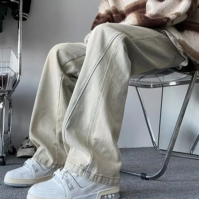 

Мужские джинсы в американском ретро-стиле, весна-лето, новые, свободные, прямого кроя, с высокой талией, стройнящие, уличный стиль, модные брендовые джинсовые брюки