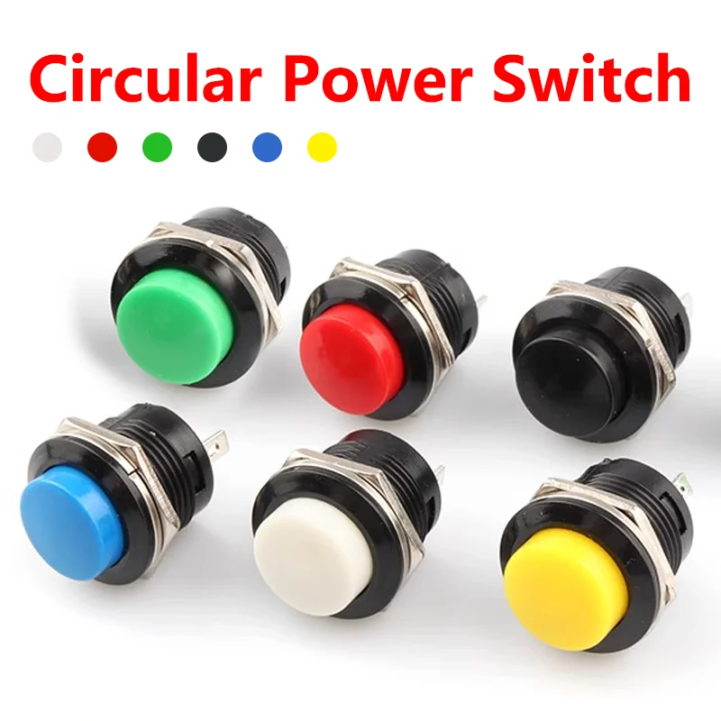 5PCS 16mm Momentary Push Button Switch R13-507 Momentary Round Switches BLACK RED GREEN WHITE BLUE YELLOW 6A/125VAC 3A/250VAC ﻿