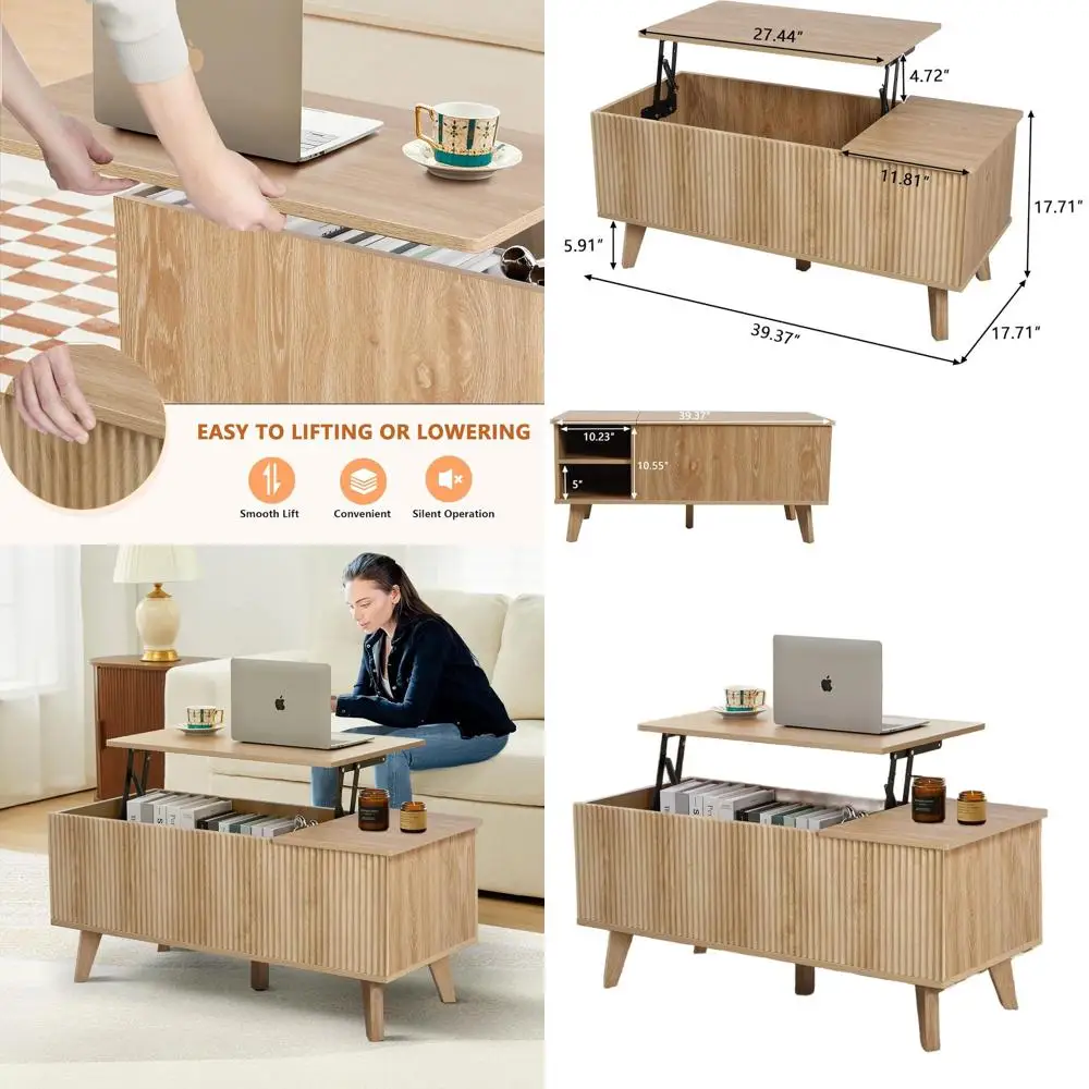 

Журнальный столик из натурального дерева с подъемным верхом и секретным хранилищем, современный прямоугольный центральный стол, регулируемая полка, подходит для дома,