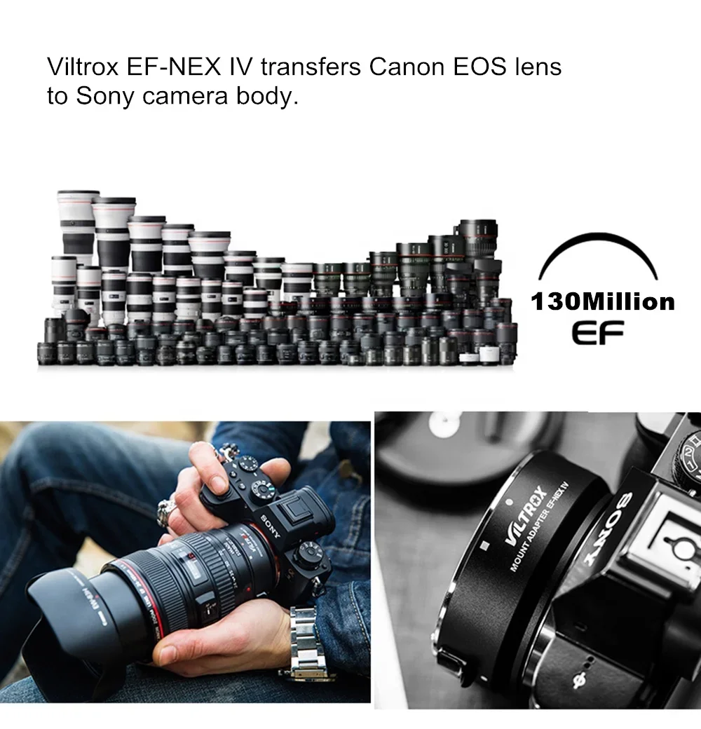 Viltrox EF-NEX IV محول عدسة التركيز التلقائي حلقة الإطار الكامل لعدسة EOS EF/EF-S إلى كاميرا E-mount A9II A7R A7IV A6500