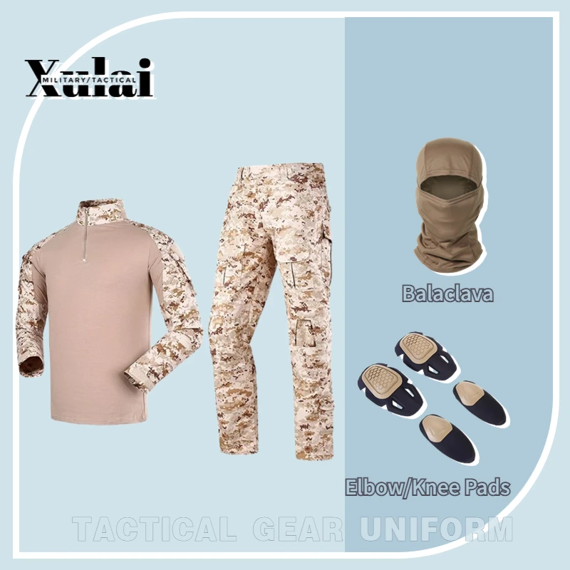 

Saudi Dersert Camouflage Suit Tactical Shirt Cargo Pants Cap For Men Balaclava Knee Pads