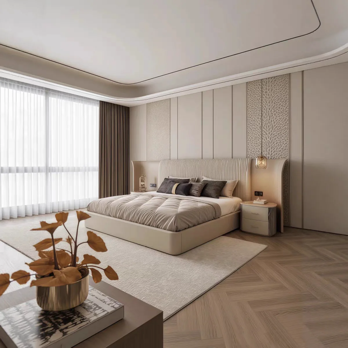 

#Italian Light Luxury Leather Bed Master Bedroom High-end Elegant 1.8m Double Bed Widened Screen Villa Designer Model