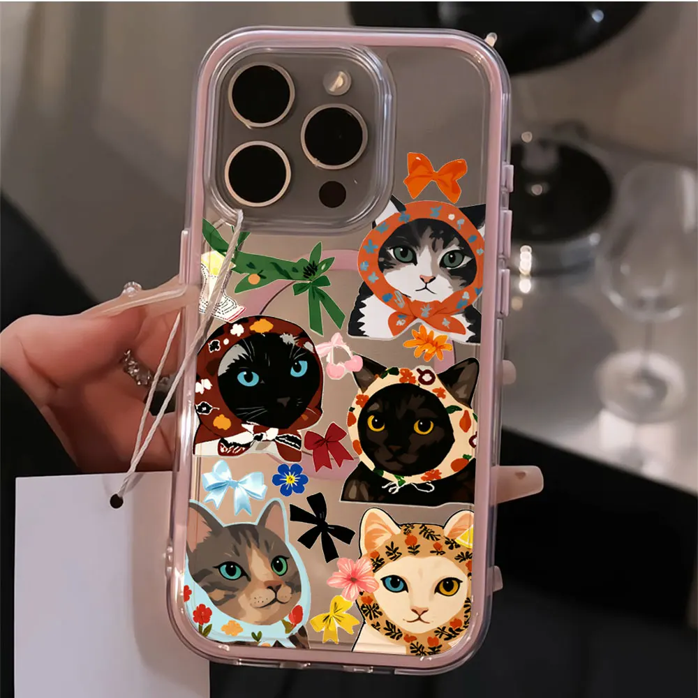 Cute Cat Headscarf Phone Case For Samsung Galaxy S26 S25 S23 FE S24 Ultra Plus A57 A56 A36 A55 A17 A16 A06 Wireless charge Cover