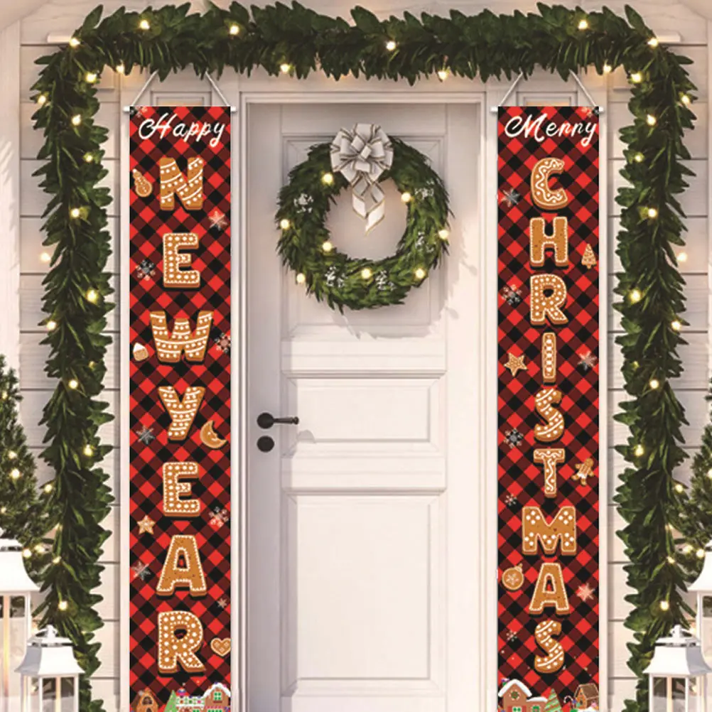 

Curtain Couplet Christmas Window Decoration Party Ornament Door Banner Lattice Polyester Hanging