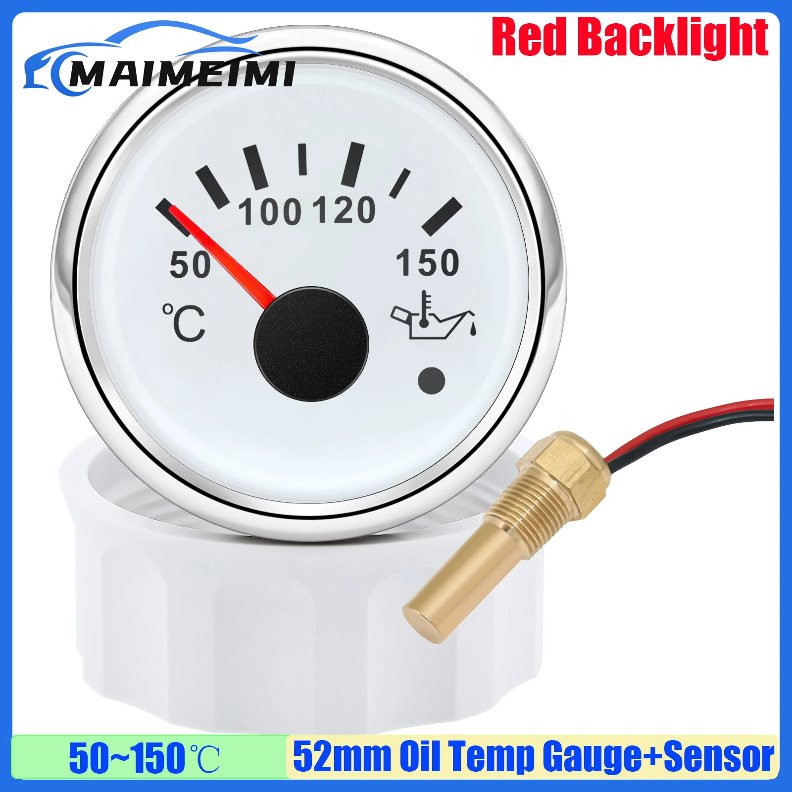 50 ~ 150Celsius 52mm olietemperatuurmeter + sensor met alarm rood licht olietemperatuurmeter indicator voor marine boot auto 12V 24V op maat