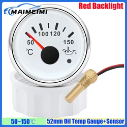 50~150Celsius 52mm Oil Temperature Gauge+Sensor with Alarm Red Light Oil Temp Meter Indicator for Marine Boat Car 12V 24V Custom