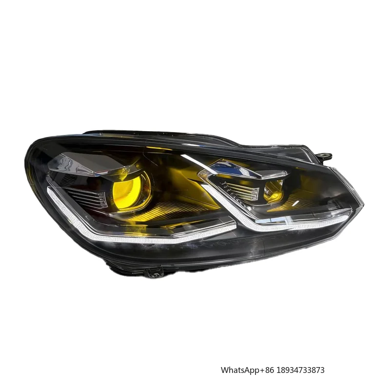 New Upgrade Plug and Play 12V 50W Headlights for VW Golf MK6 2008-2013 | Dual Color DRL (White/Yellow) with Demon Eye