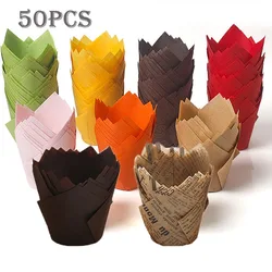 50pcs Tulip Muffin Cupcake Paper Cups Oilproof Cupcakes Liner Baking Muffin Box Cup Cake Decorating Tools Cupcake Supplies