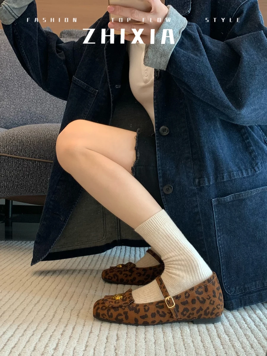 2026-new-leopard-print-flat-bot-single-oes-women's-mary-janes-ballet-oes-heightening-rubber-outsole-korean-sle-faion