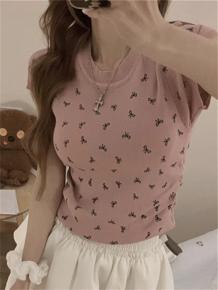 PLAMTEE New T-Shirts Women Florals Gentle Chic Slim 2024 Sweet Fashion Office Lady Summer Short Sleeve Knitted Sweaters Tees