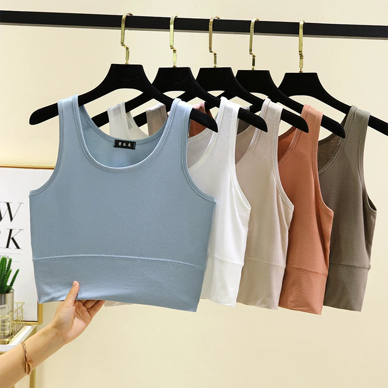 Women's Modal Thin Tank Top Summer Half-length Wrap Chest Baser Shirt Short Style Belly Show Pure Color Commute Style