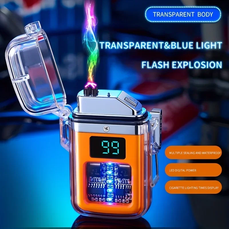 2024 New electric lighter outdoor waterproof lighter-Type-C charging interface LED display, smoking accessories, birthday gift