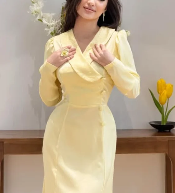 High Quality Customized V-neck Full Sleeves Floor Length سعيد شارون فساتين سهره Reception Dresses for Weddings Vestido Festa