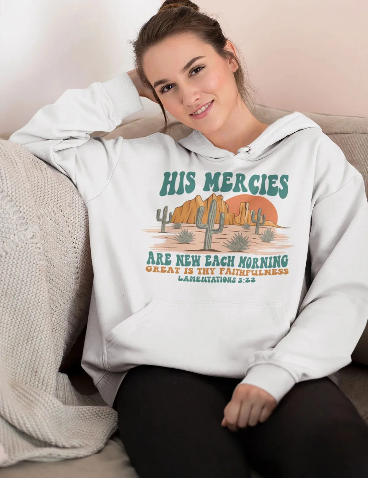 

His Mercies All New Every Morning Boho Hoodie Men's and Women's Long Sleeve Hooded Sweatshirt Pullover Tops Women Clothing