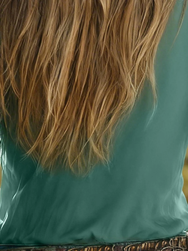 Boho Lace Deep V Neck Sheer Blouse For Women Green Summer Tassel Long Sleeve Vintage Pastoral Top Shirt Fashion Fringe Blouses