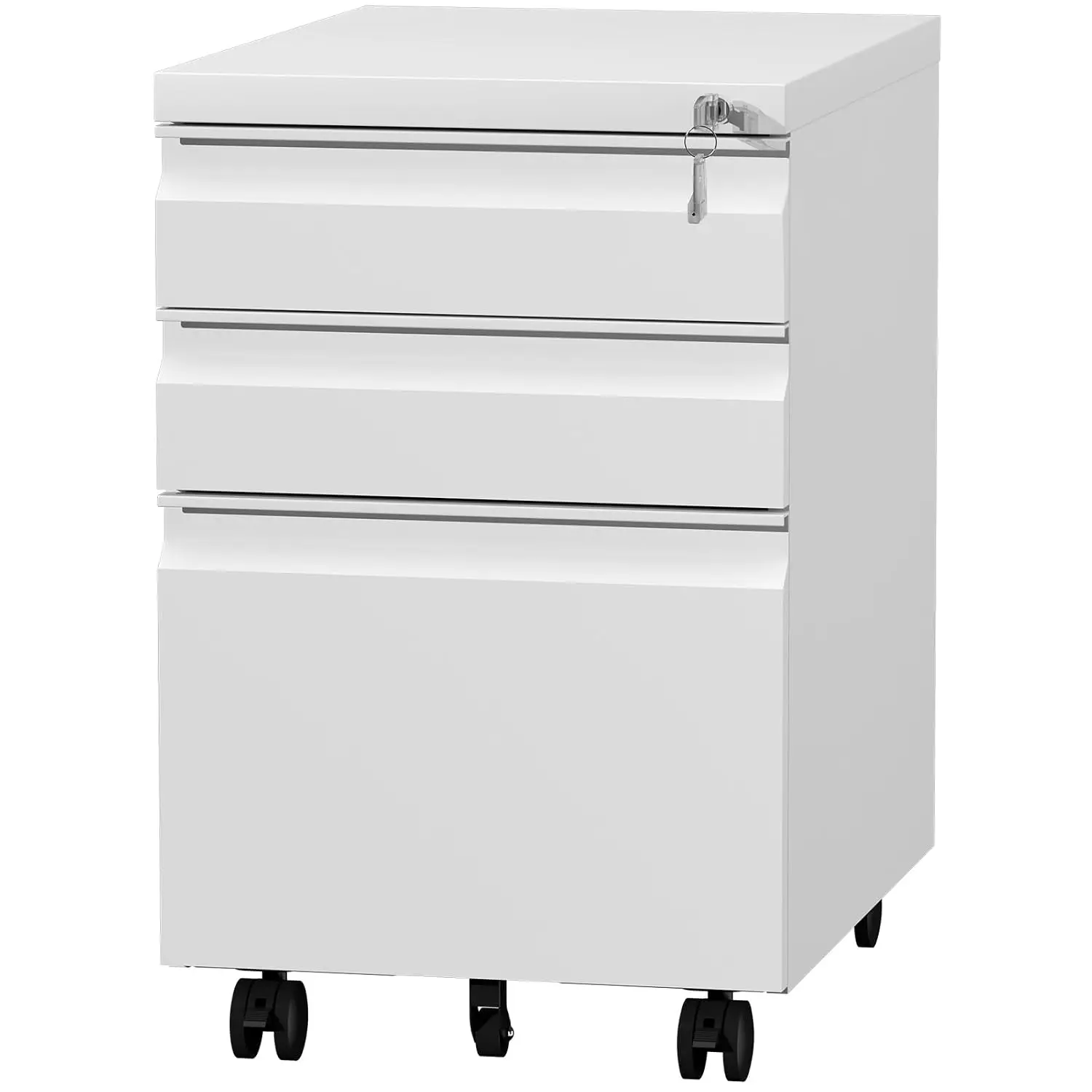 White Metal File Cabinet 3 Drawer with Lock & Wheels Under Desk for Home Office Letters Legal A4 25.6in, Customized
