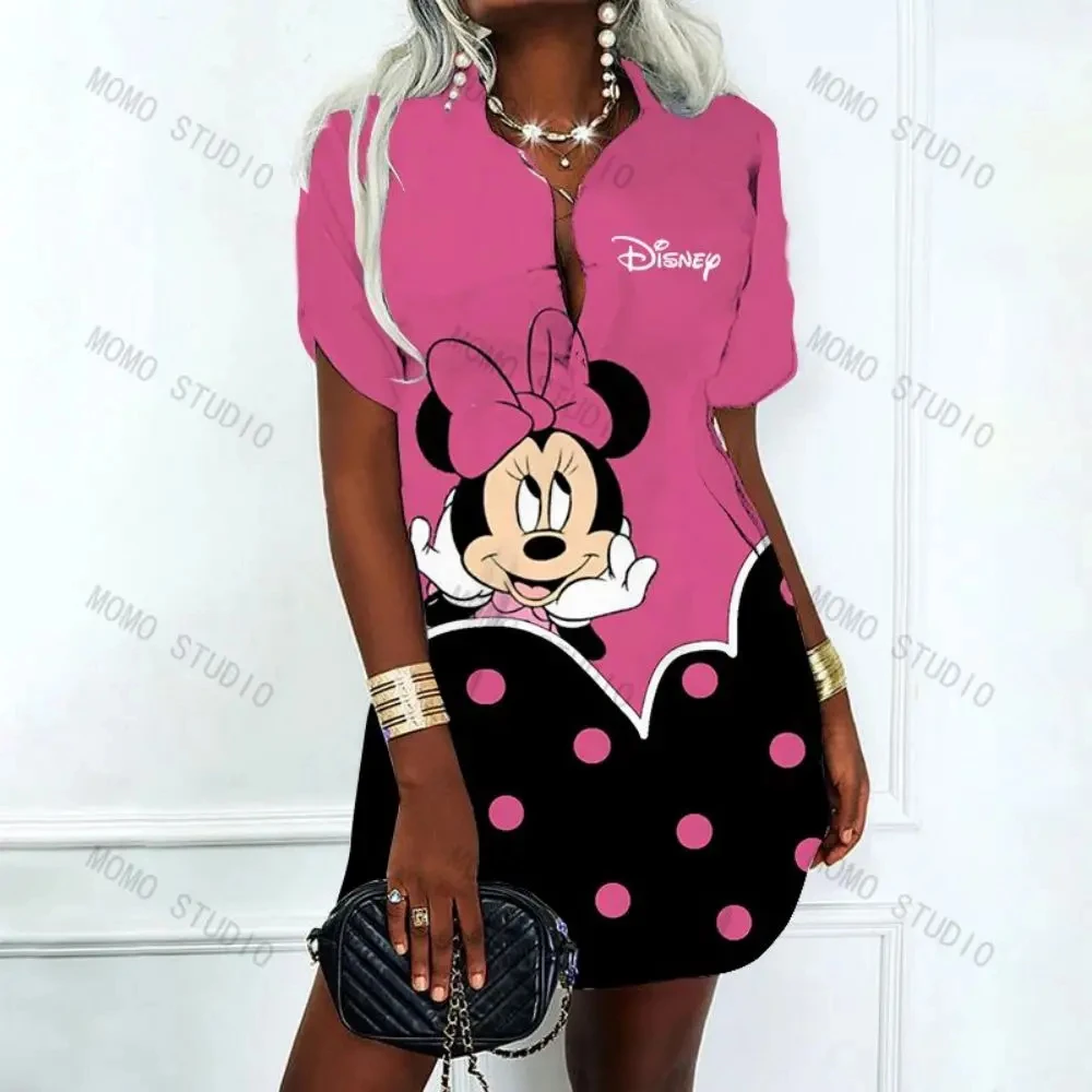 Bodycon elbise yeni Polo gömlekler Disney yaz elbiseler kadın 2024 teklif zarif rahat kadın elbiseleri Mickey Minnie Mouse Y2k