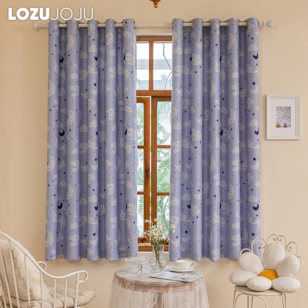 

LOZUJOJU Blue Floral Flower Printing Blackout Curtain Shading Drapes for Living Room Bedroom Window Blinds Home Decor 1PC