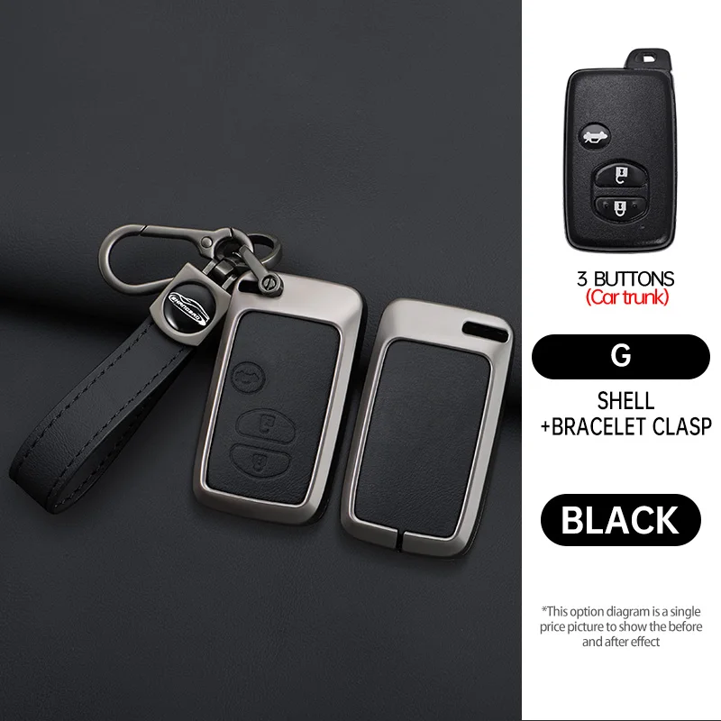 Car Zinc Alloy Leather Key Case For Toyota Land Cruiser FJ LC Prado HARRIER Hilux Fortuner Keychain Cover Holder Protective