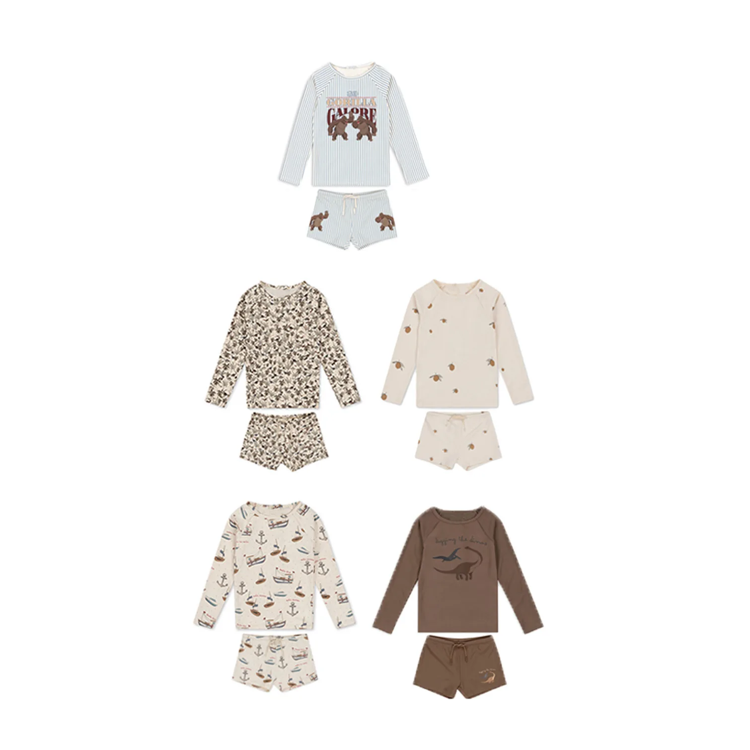 

Детский купальный костюм-двойка для мальчиков 2026 года с шапочкой | Комплект рашгардов с длинными рукавами и принтом гориллы в полоску | Детский пляжный купальник