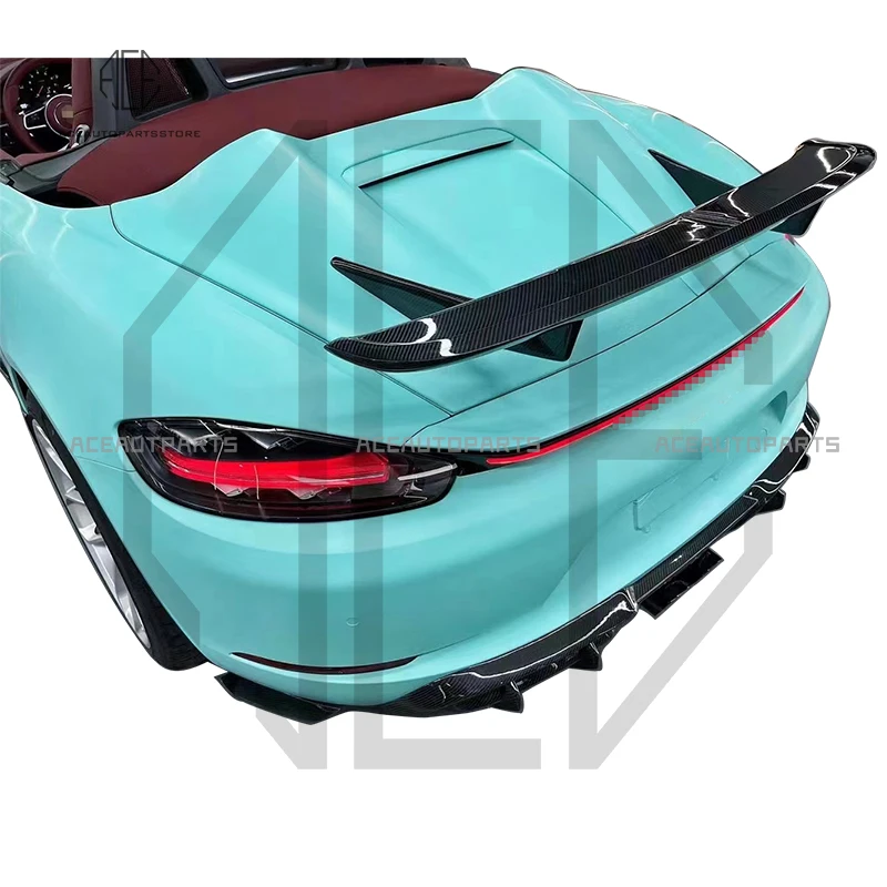 ด้านหลังรถสปอยเลอร์สำหรับ Porsche 718 Boxster Cayman ฝาครอบ bemper belakang ไฟเบอร์คาร์บอนแท้