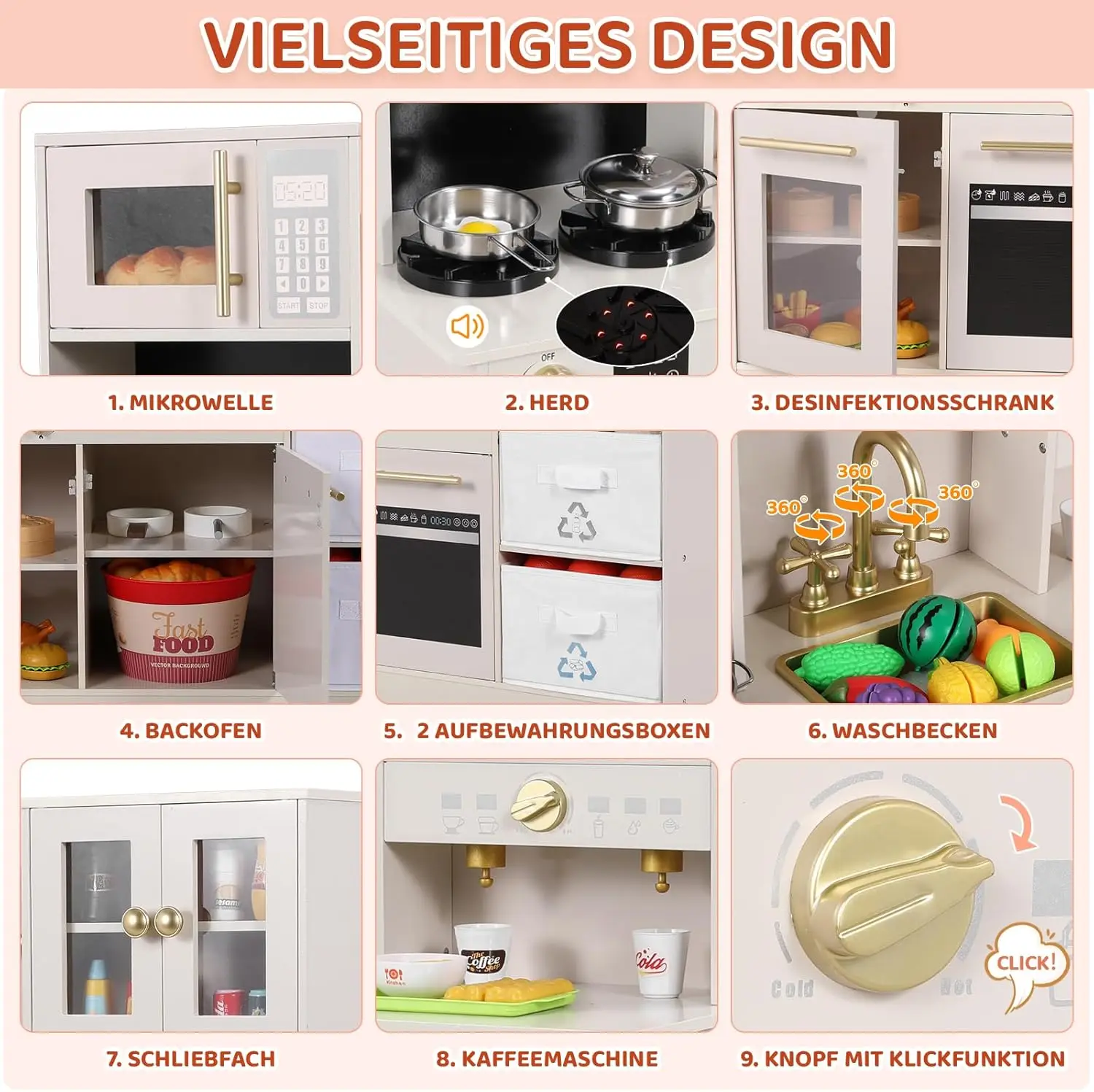 Игровая кухня для детей, деревянная игрушечная кухня, большой игровой набор для приготовления пищи с посудой, плита со светом и звуком, тканевые коробки