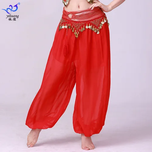 Imagen 1 del producto 1 unids/lote, pantalones de danza del vientre de gasa a la moda para mujer, pantalones de baile tipo farol para mujer