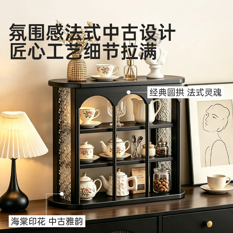 Bamboo Vintage Cup Storage Rack Multi Layer Tabletop Display Shelf for Coffee Corner Kitchen