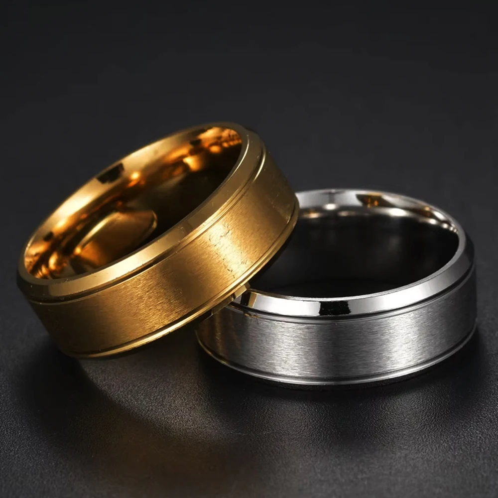 

Men's Rings Stainless Steel 8mm Wide Matte Double Beveled Simple Male Popular Fashion Jewelry Ring Gift New 2025 Hot Sale