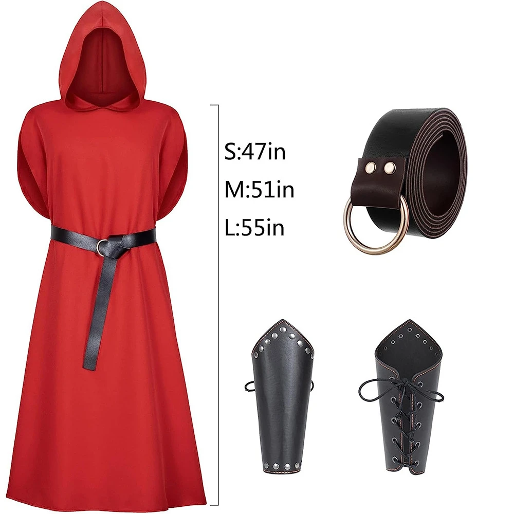 Мужской средневековый рыцарь, косплей, накидка с капюшоном, туника, костюм для Хэллоуина