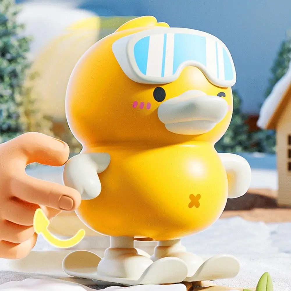 かわいい漫画アヒル時計じかけジャンプアヒルプラスチックスイングフォワードゼンマイおもちゃ白黄色肌アヒル 1-3 歳の子供