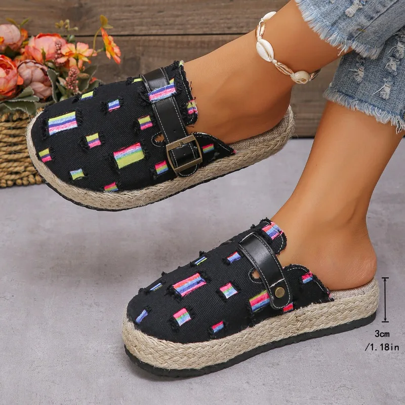 

Canvas Women Slippers Flats Shoes Platform Sandals Summer Outdoor 2024 New Mules Designer Casual Weave Mujer Zapatos Flip Flops