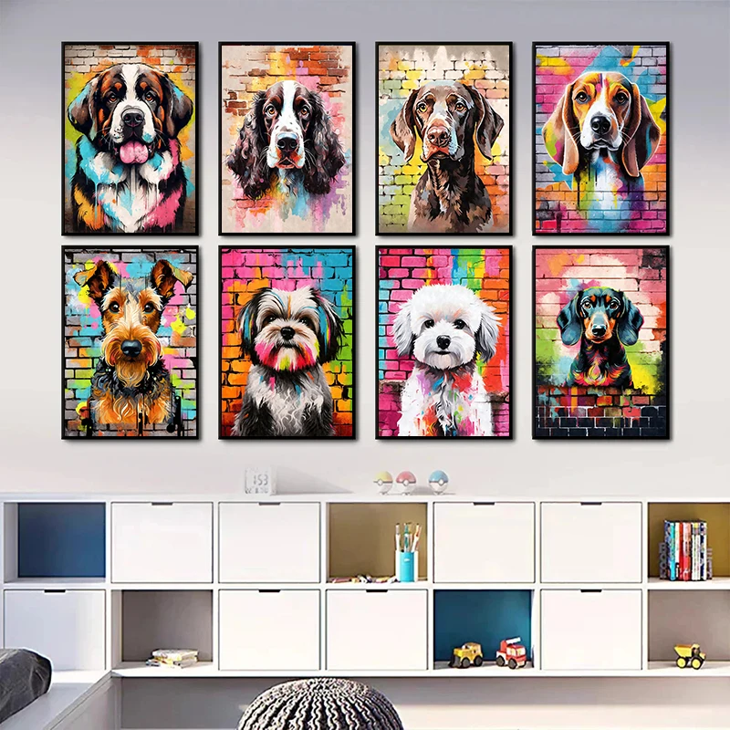 Cute Pet Dogs Graffiti Poster Prints Aesthetic Dachshund Beagle Portrait Wall Art Canvas Painting Home Kids Room Decor Pictur