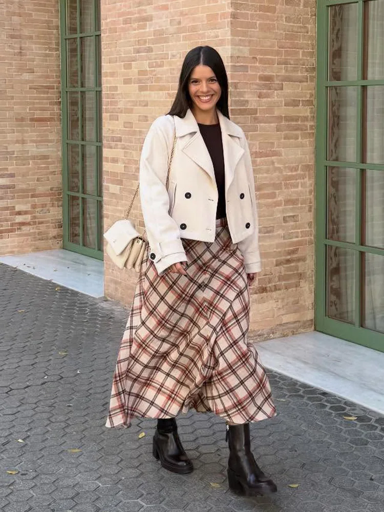 HH المرأة موضة جديدة تنوعا منقوشة سستة سليم ميدي تنورة الإناث عالية الخصر عادية الشارع نمط الكاحل طول تنورة طويلة Mujer