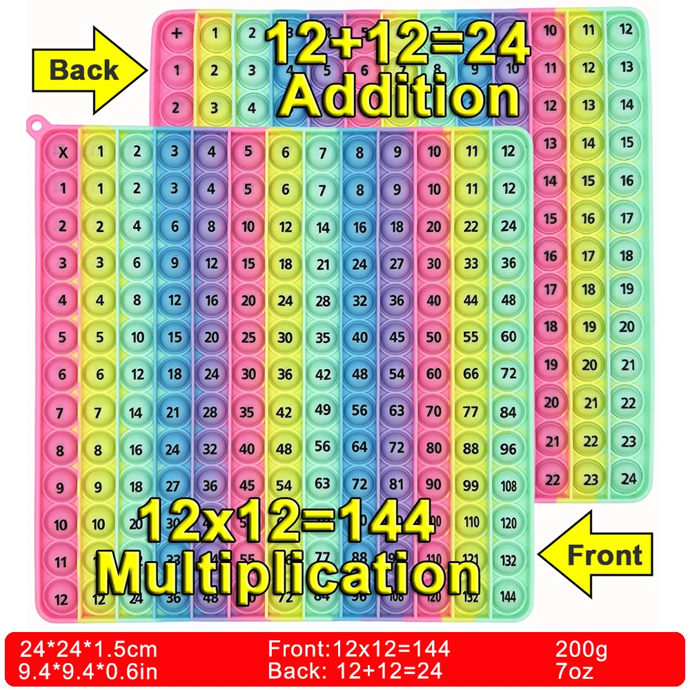 Multiplication 12x12 Addition 12+12 Both Sides Math Game Pop Fidget Toys, Macaron Silicone Push Pop Bubble Educational Toys