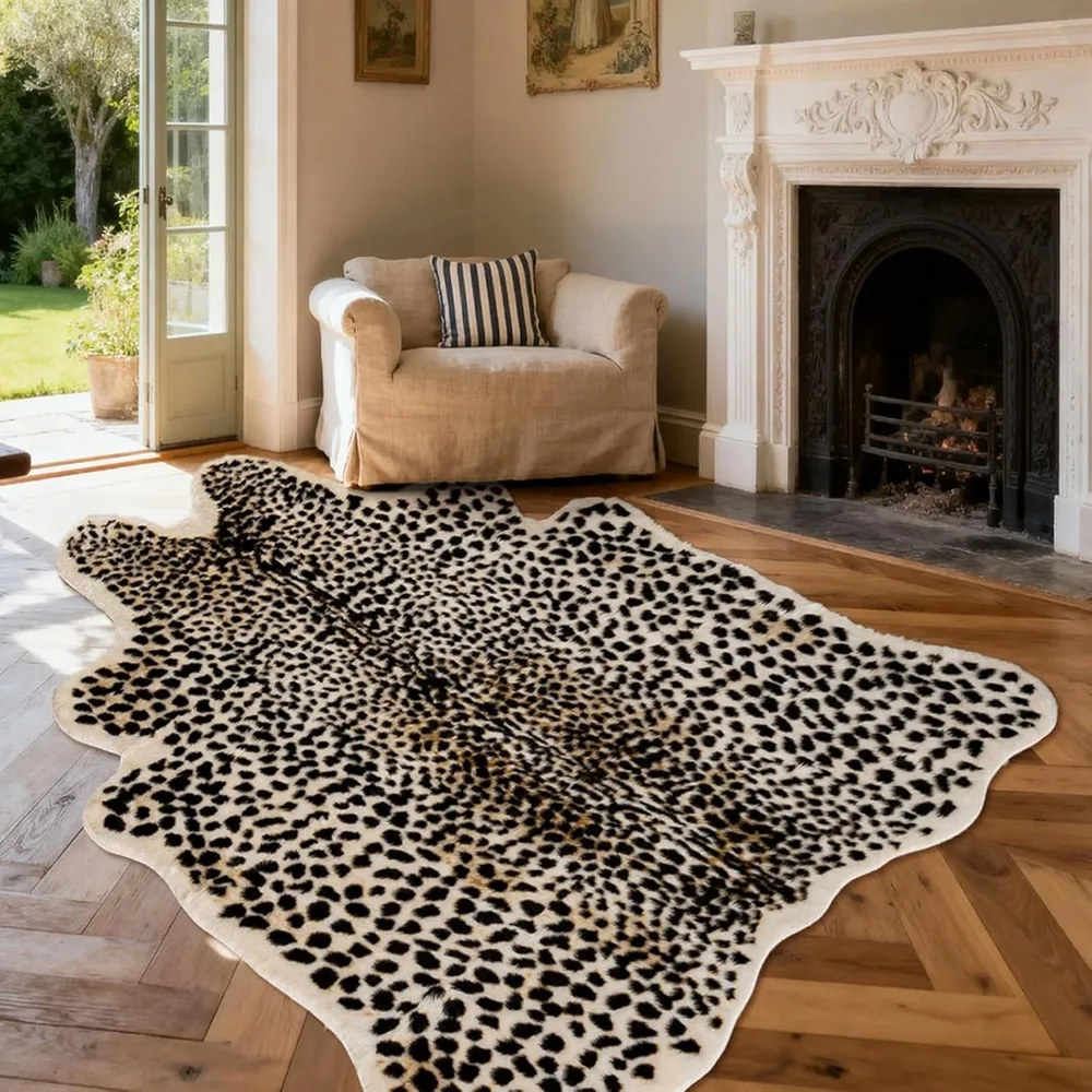 

Leopard Print Rug Faux Cowhide Area Rug Large Animal Print Carpet for Living Room Bedroom Home Office Decor