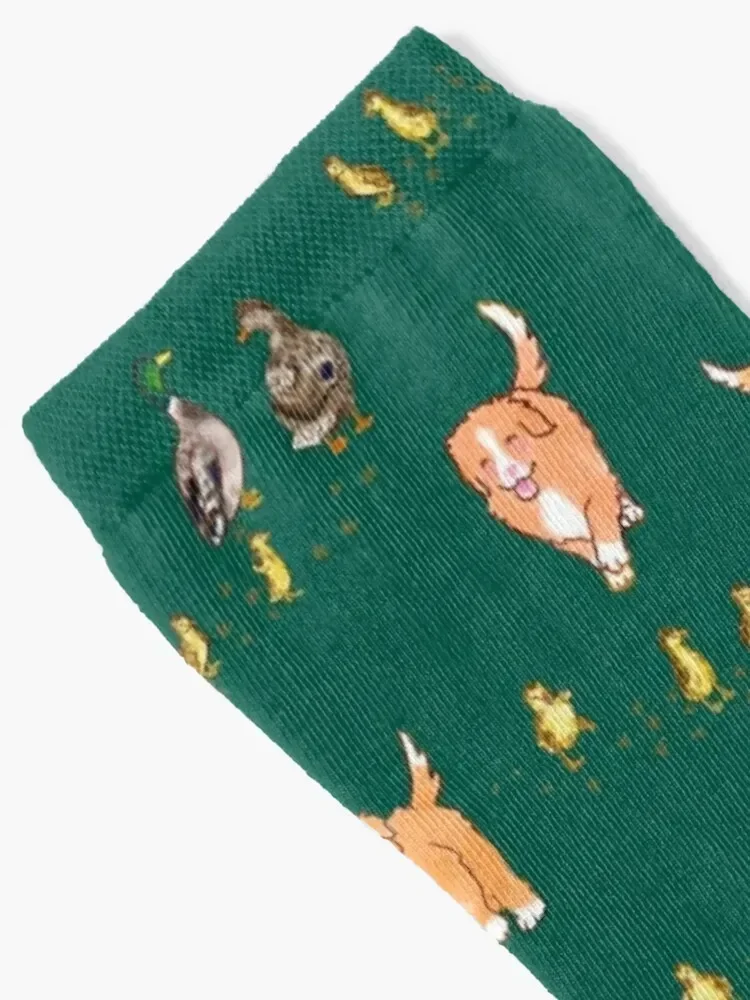 Toller Puppies and Ducklings - Forest Green Socks custom floor Socks For Girls Men's