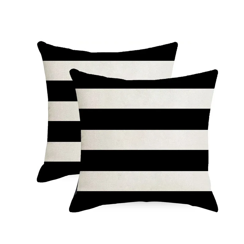 45x45cm European Retro Style Linen Pillowcase Simple Geometric Stripe Pattern Decorative Cushion Cover for Home Decor