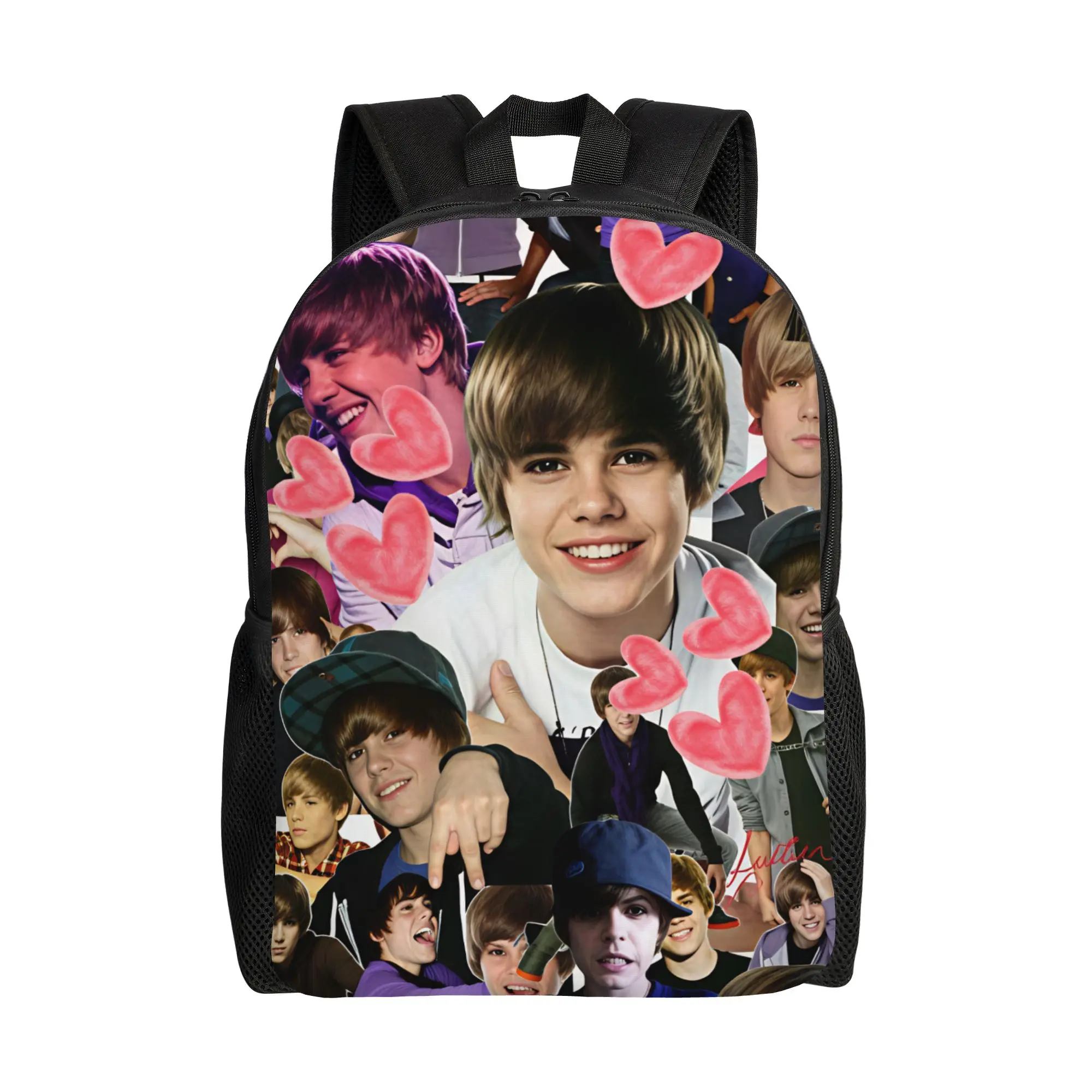 Justin Bieber Young Heart Collage Backpack  Workout Backpacks Boy Girl Kawaii School Bags Colorful Breathable Rucksack
