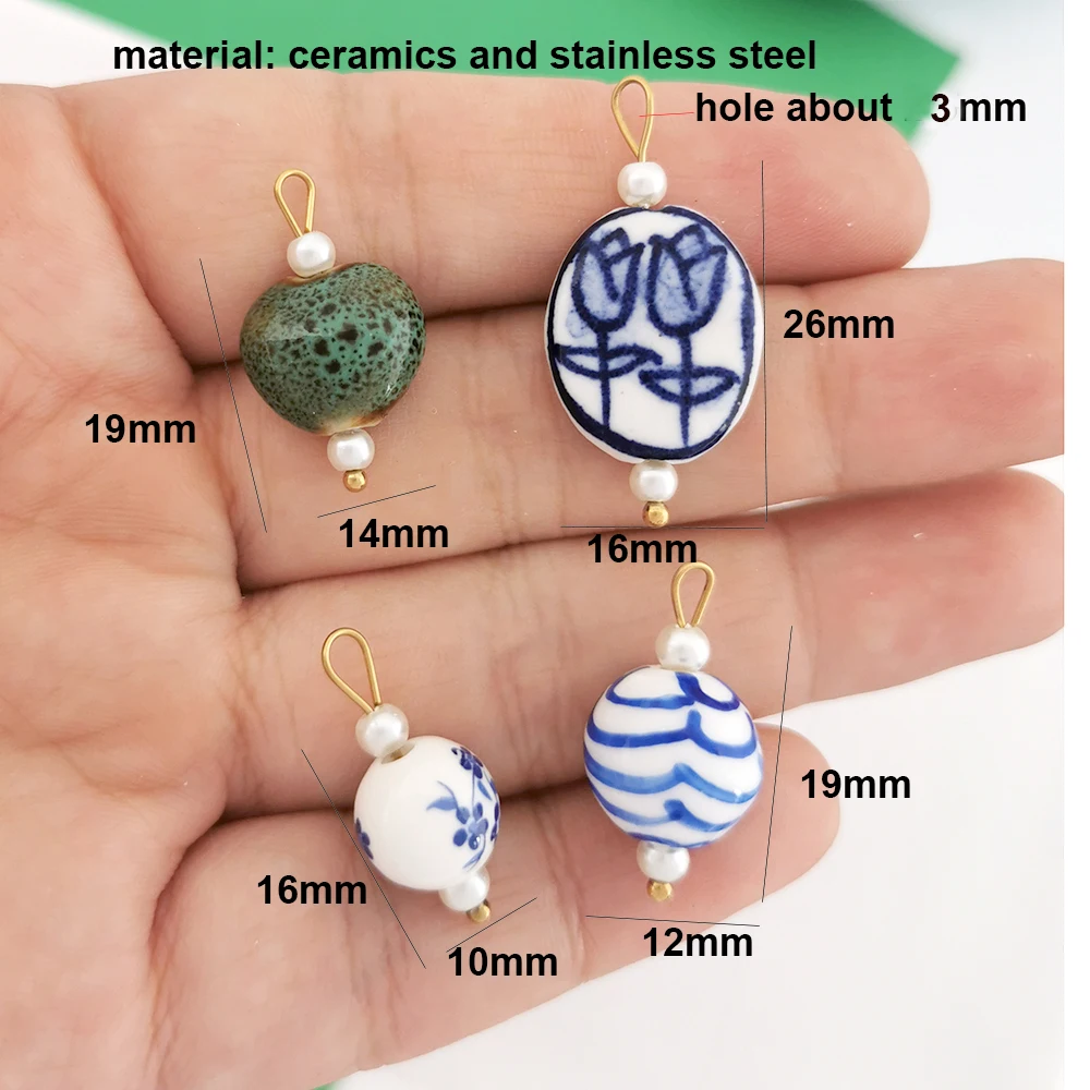 Heart Flower Conch Ceramics Pendant Charm Handmade for Necklace Stainless Steel Gold Color Geometric Imitation Pearl Wholesale