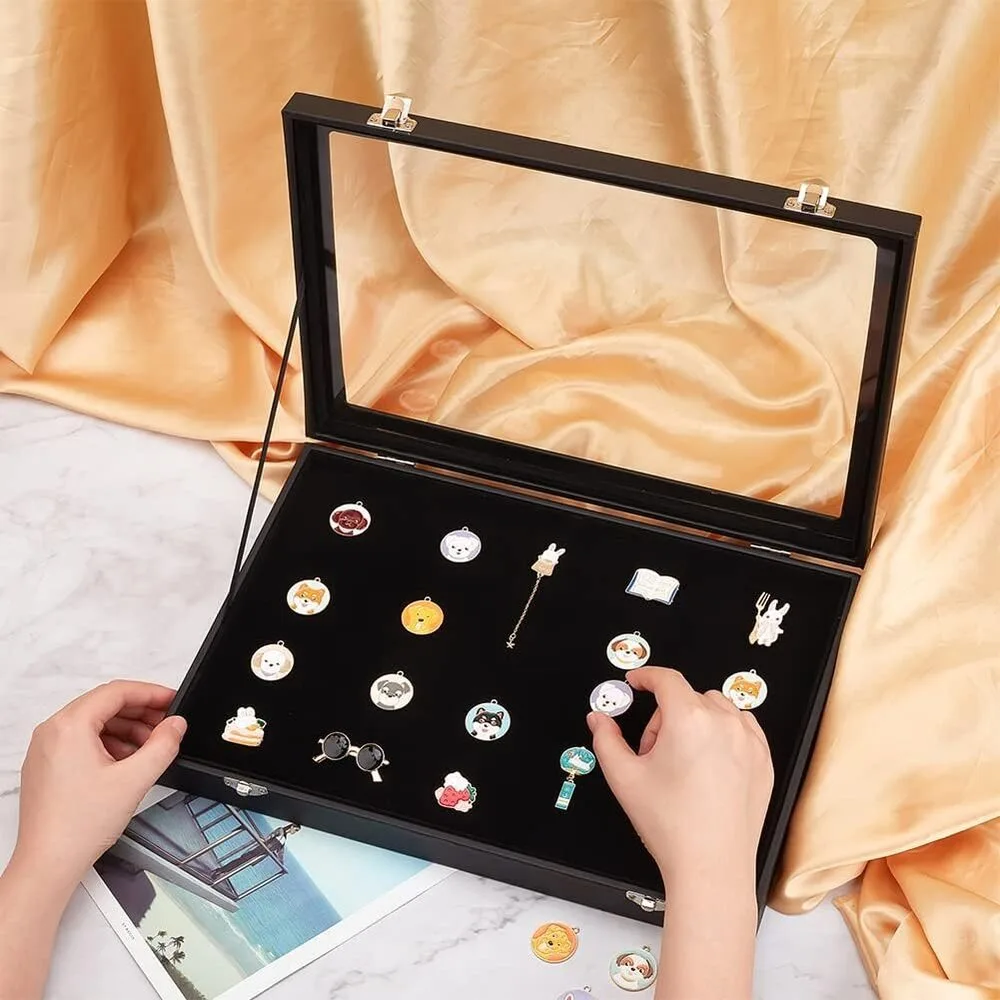 Boîte de présentation en velours noir avec fenêtre en acrylique, cadre mural pour collection de pièces de monnaie, médailles, badges, écussons, broches et bijoux – Idéal pour les collectionneurs de médailles, la présentation de souvenirs militaires et la présentation de cadeaux anti-poussière