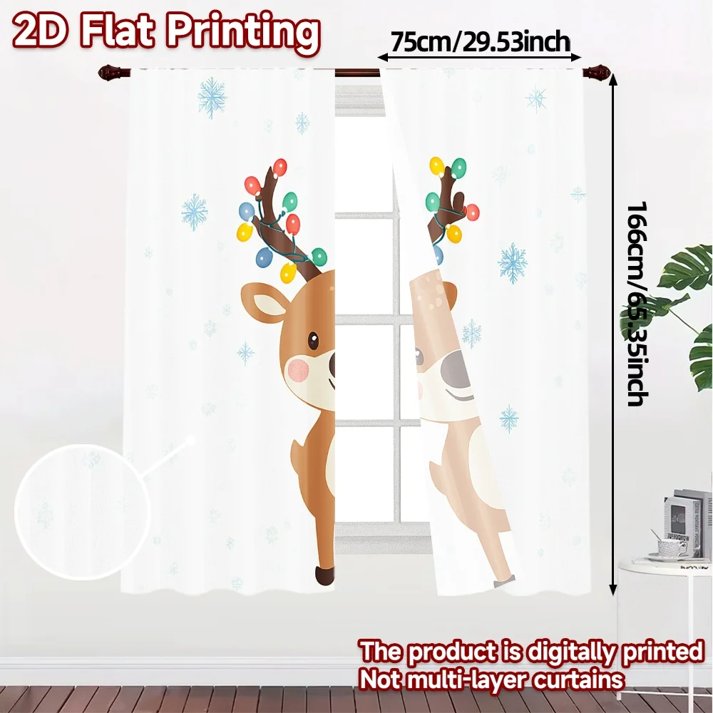 2pcs,Curtains Cute Christmas Deer Snowfall Holiday Chic Chic Curtain Versatile Polyester Curtains All Seasons for Bedroom,