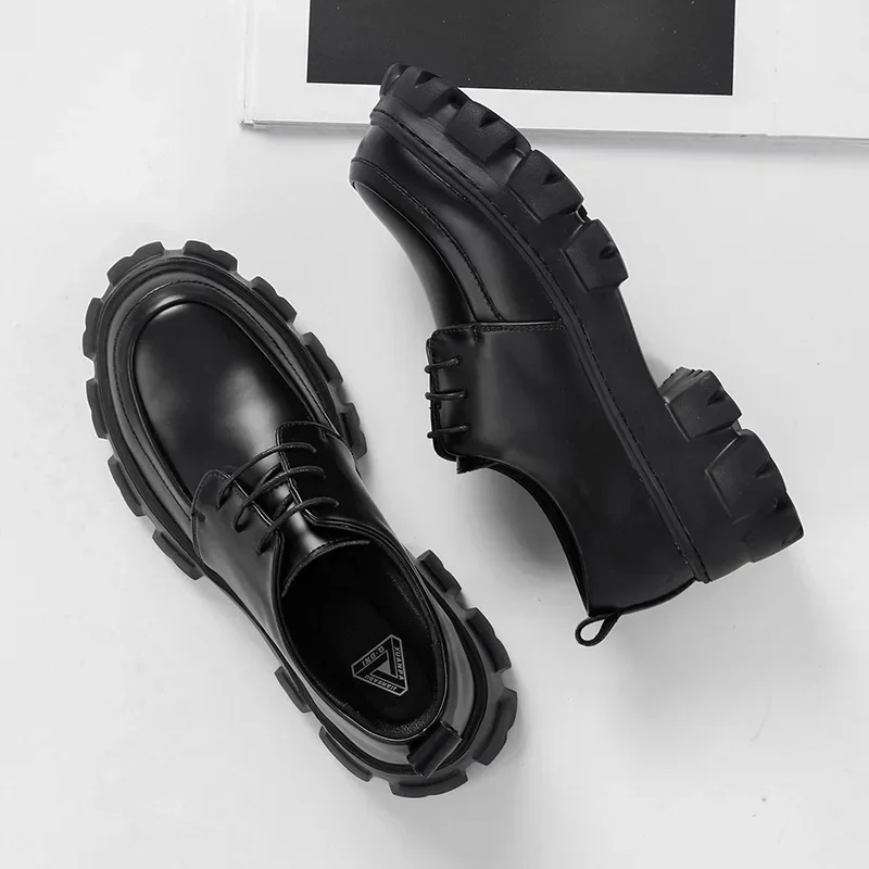 Male Leather Shoes Men 2023 New Chunky Platform Retro Work Shoes Spring Autumn Derby Shoes Highstreet Low Top Man Casual Flats