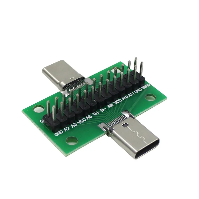 USB-C Test Board, 24Pin with Pin Headers, Male/Female, USB 3.1 Adapter Board, Min Order 5 Pcs