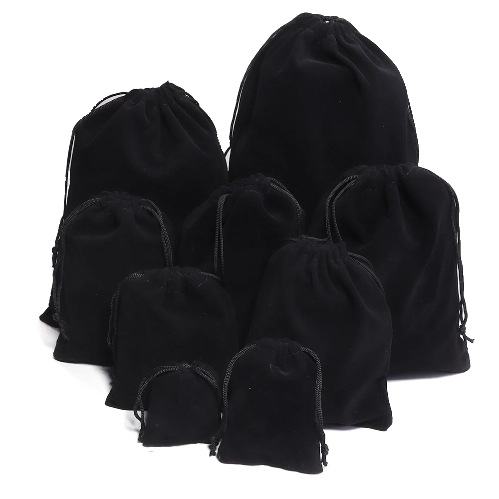 5-10pcs Black Soft Velvet Drawstring Bag Mini Jewelry Pouch For Wedding Party Candy Gift Packaging Ornaments Storage Pocket